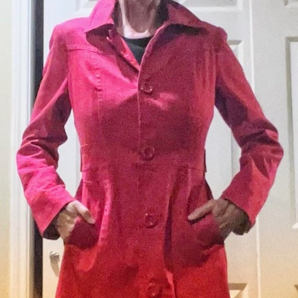 Hennes Collection Red Trench Coat with Red Polka Dot Lining (sz 10)